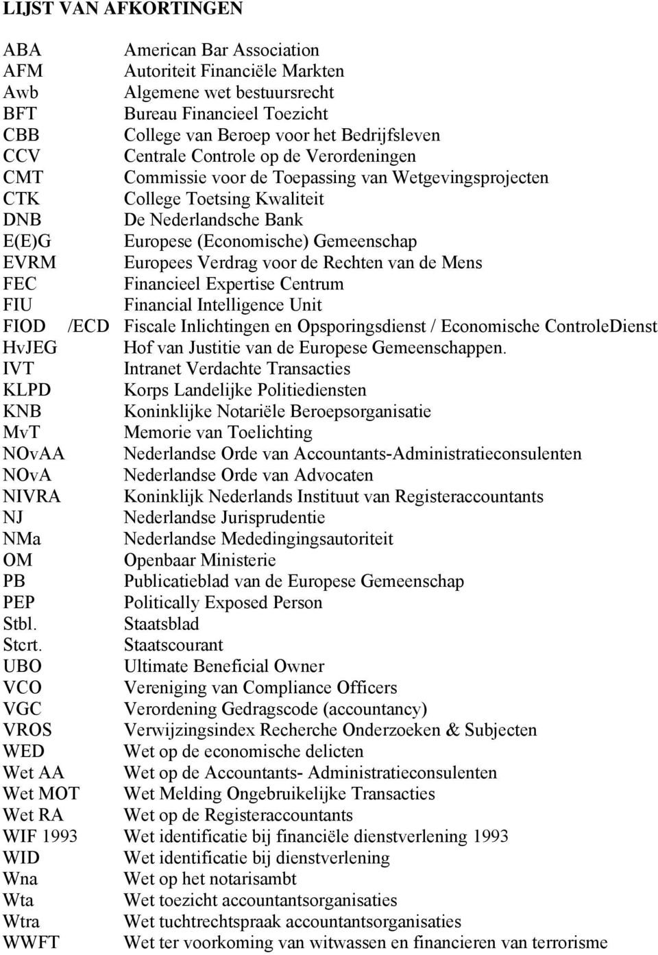 Europees Verdrag voor de Rechten van de Mens FEC Financieel Expertise Centrum FIU Financial Intelligence Unit FIOD /ECD Fiscale Inlichtingen en Opsporingsdienst / Economische ControleDienst HvJEG Hof