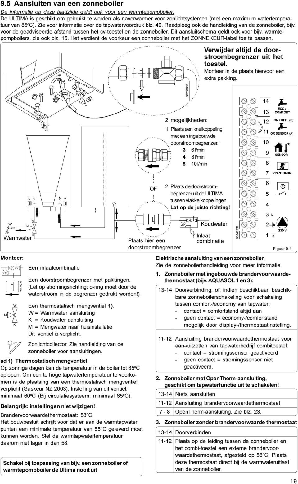 Raadpleeg ook de handleiding van de zonneboiler, bijv. voor de geadviseerde afstand tussen het cv-toestel en de zonneboiler. Dit aansluitschema geldt ook voor bijv. warmtepompboilers. zie ook blz. 15.