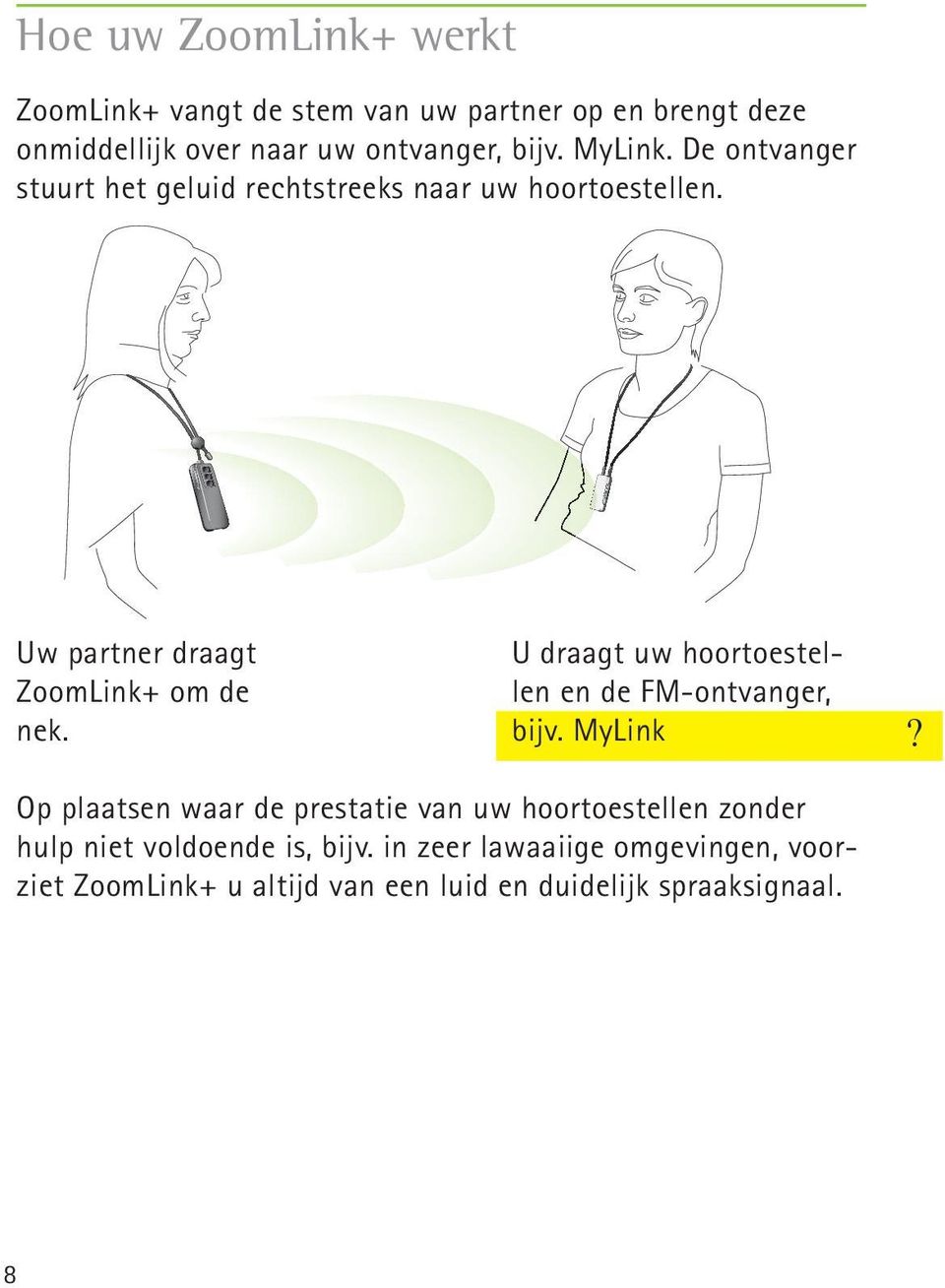 U draagt uw hoortoestellen en de FM-ontvanger, bijv. MyLink?