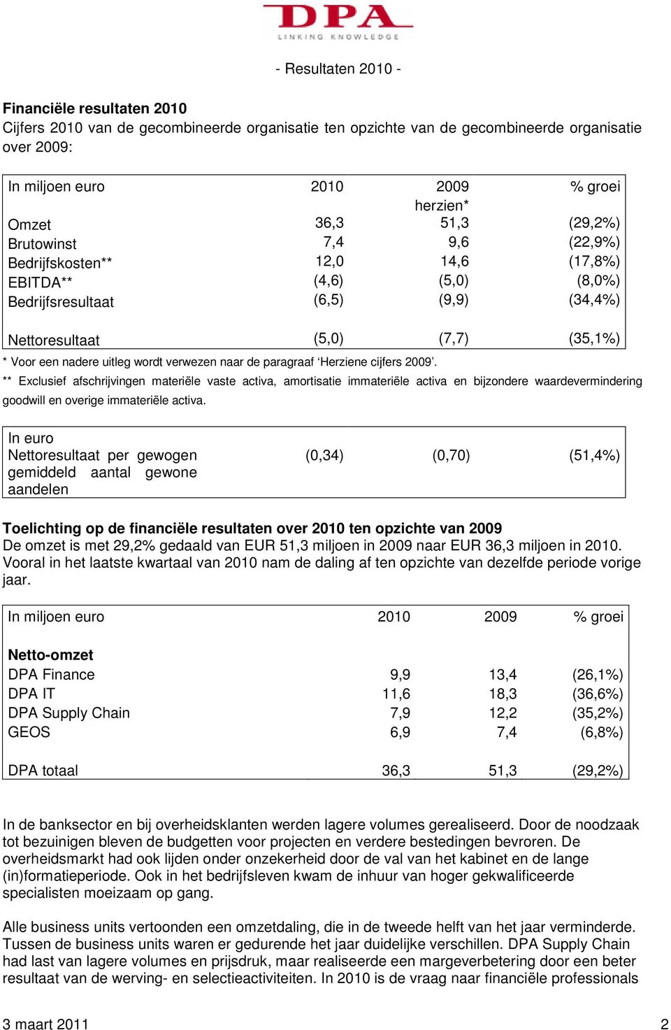 verwezen naar de paragraaf Herziene cijfers 2009.