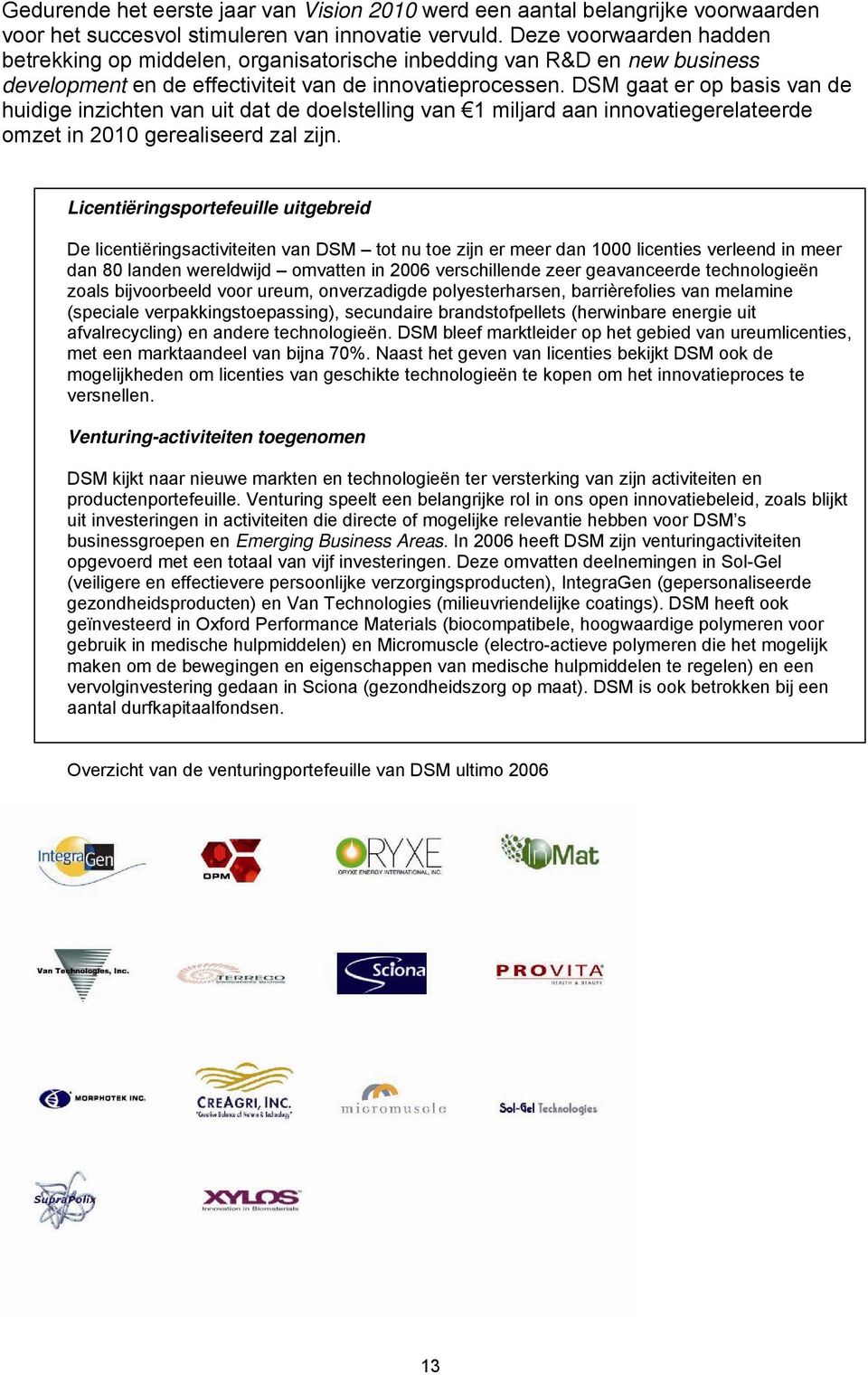 DSM gaat er op basis van de huidige inzichten van uit dat de doelstelling van 1 miljard aan innovatiegerelateerde omzet in 2010 gerealiseerd zal zijn.