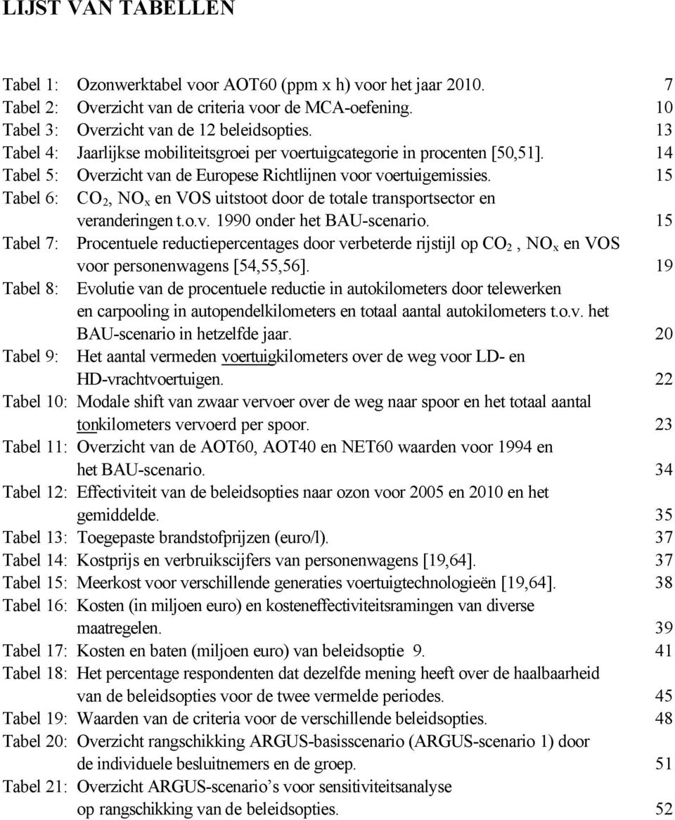 15 Tabel 6: CO 2, NO x en VOS uitstoot door de totale transportsector en veranderingen t.o.v. 1990 onder het BAU-scenario.