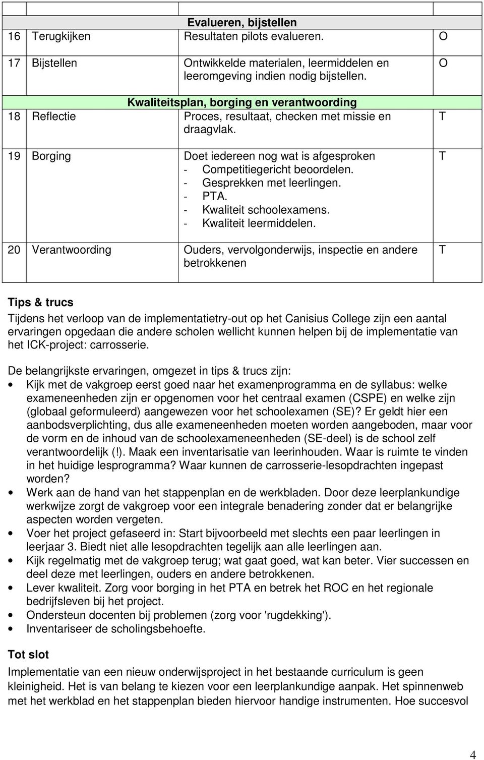 - Gesprekken met leerlingen. - PA. - Kwaliteit schoolexamens. - Kwaliteit leermiddelen.