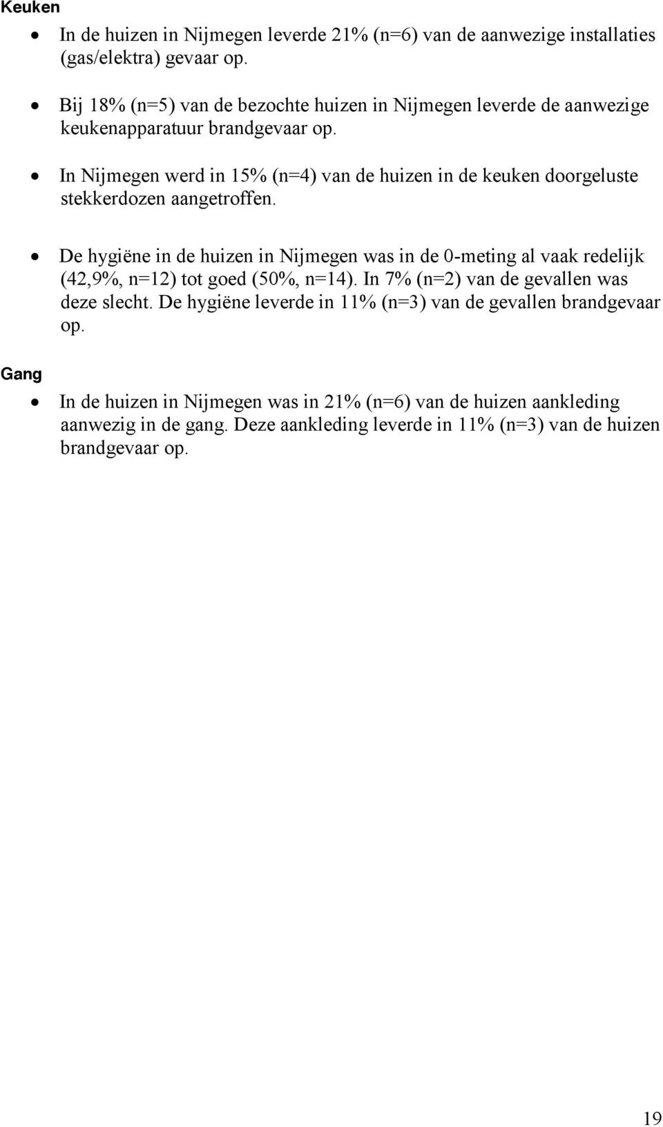 In Nijmegen werd in 15% (n=4) van de huizen in de keuken doorgeluste stekkerdozen aangetroffen.