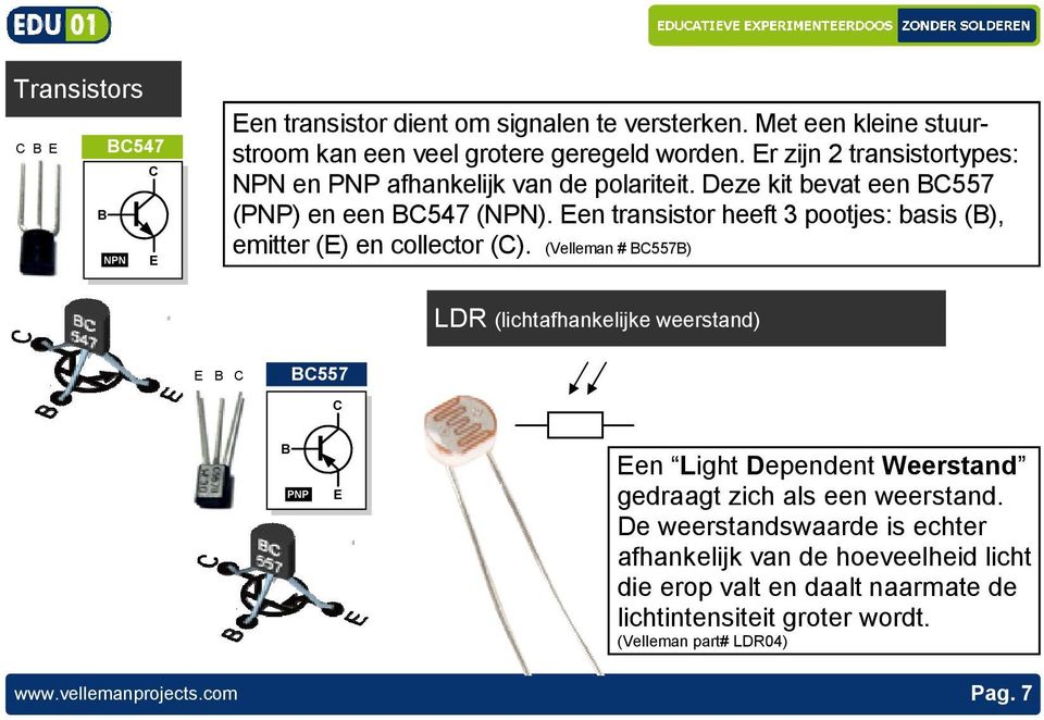 en transistor heeft 3 pootjes: basis (B), emitter () en collector (C).