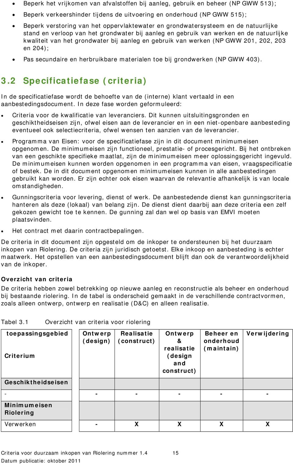 202, 203 en 204); Pas secundaire en herbruikbare materialen toe bij grondwerken (NP GWW 403). 3.