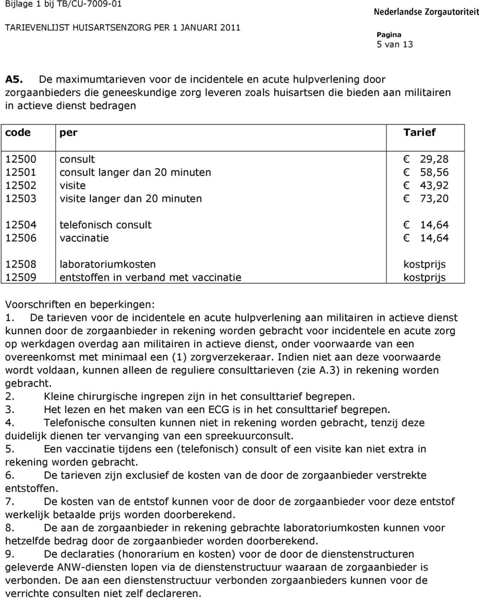 12500 12501 12502 12503 12504 12506 12508 12509 consult consult langer dan 20 minuten visite visite langer dan 20 minuten telefonisch consult vaccinatie laboratoriumkosten entstoffen in verband met