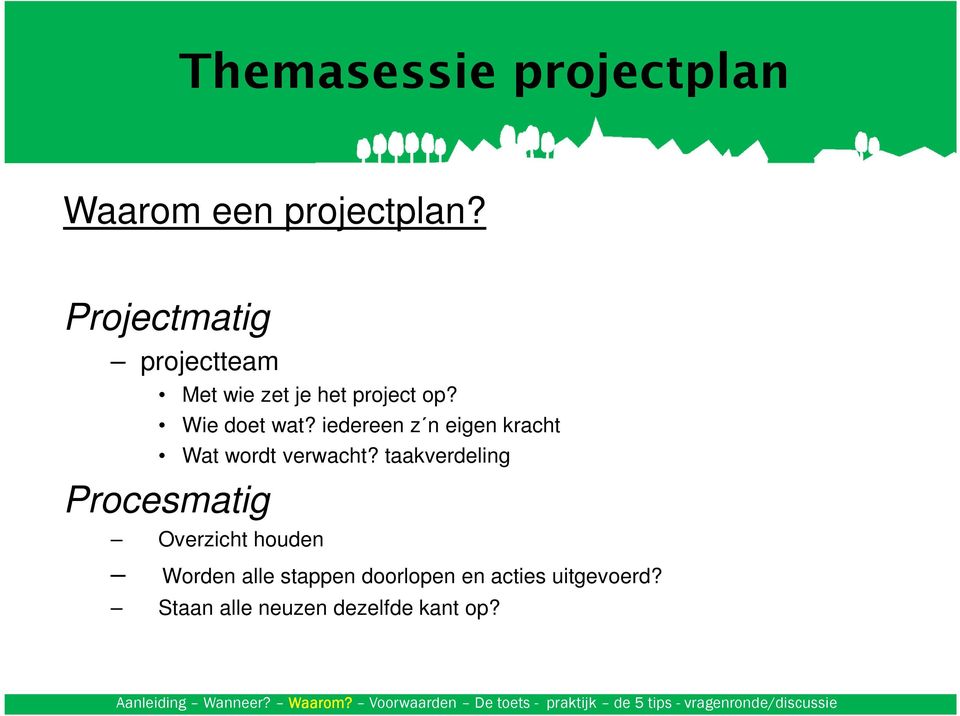 taakverdeling Procesmatig Overzicht houden Worden alle stappen doorlopen en acties