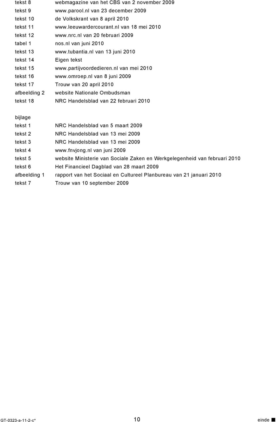 nl van 8 juni 2009 tekst 17 Trouw van 20 april 2010 afbeelding 2 website Nationale Ombudsman tekst 18 NRC Handelsblad van 22 februari 2010 bijlage tekst 1 NRC Handelsblad van 5 maart 2009 tekst 2 NRC