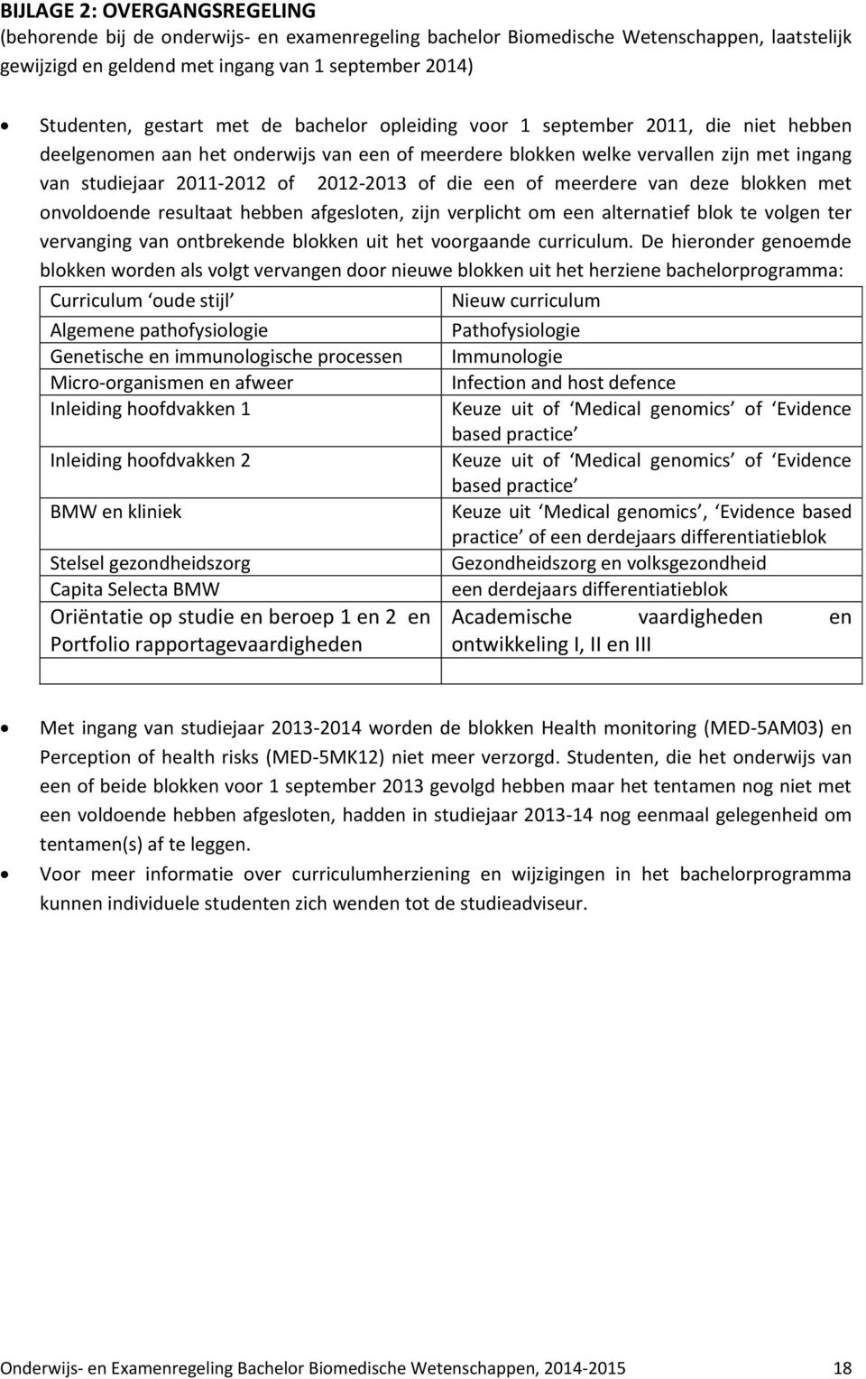 een of meerdere van deze blokken met onvoldoende resultaat hebben afgesloten, zijn verplicht om een alternatief blok te volgen ter vervanging van ontbrekende blokken uit het voorgaande curriculum.