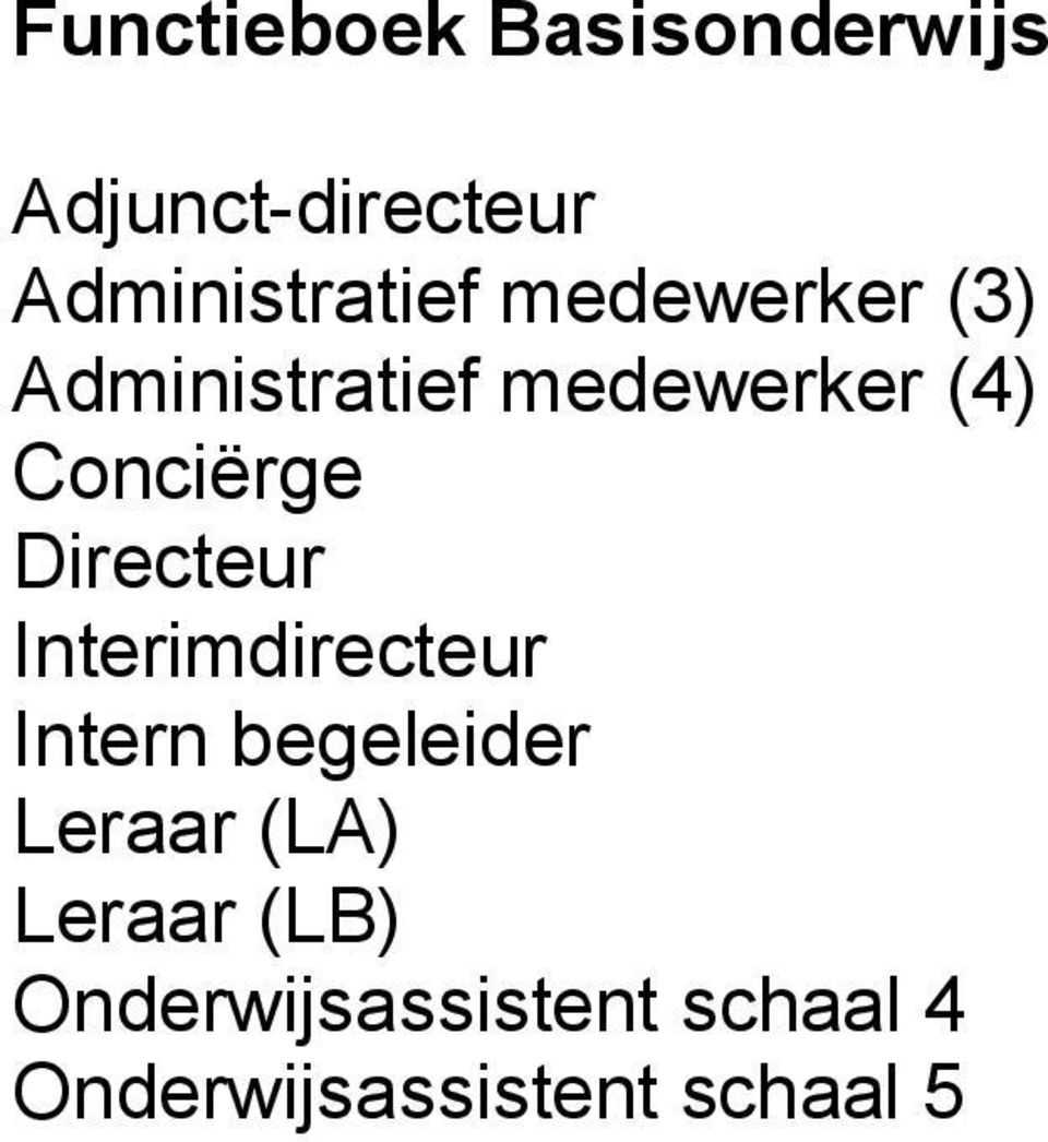 Directeur Interimdirecteur Intern begeleider Leraar (LA)