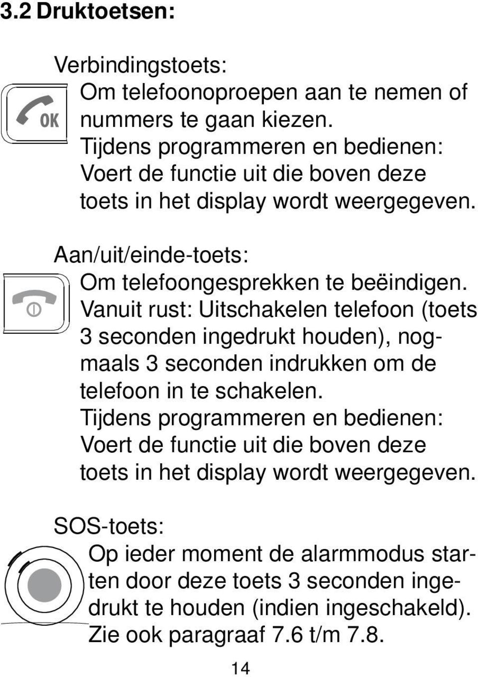 Aan/uit/einde-toets: Om telefoongesprekken te beëindigen.