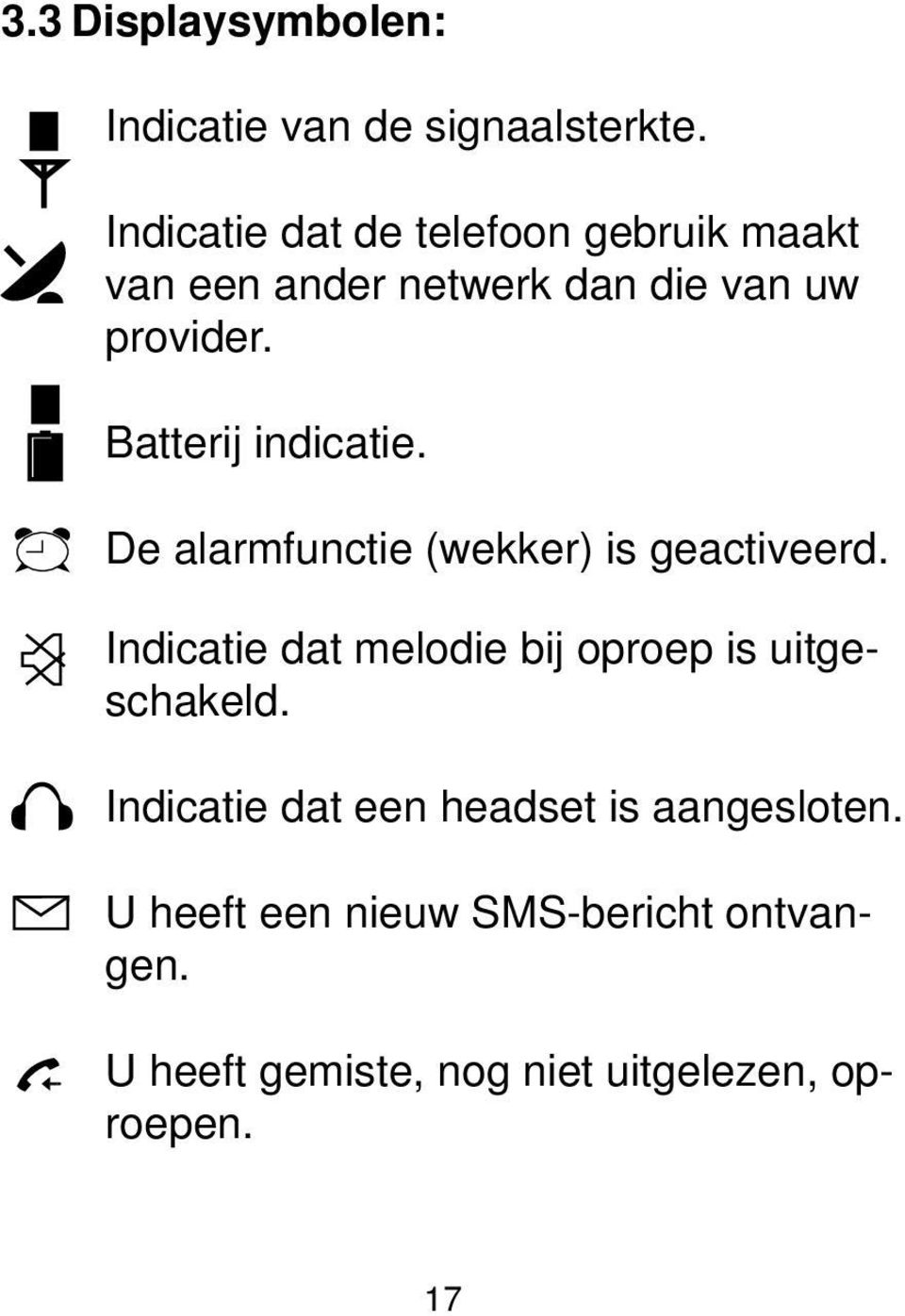 Batterij indicatie. De alarmfunctie (wekker) is geactiveerd.