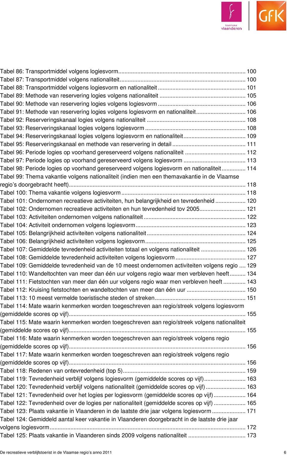 .. 106 Tabel 91: Methode van reservering logies volgens logiesvorm en nationaliteit... 106 Tabel 92: Reserveringskanaal logies volgens nationaliteit.