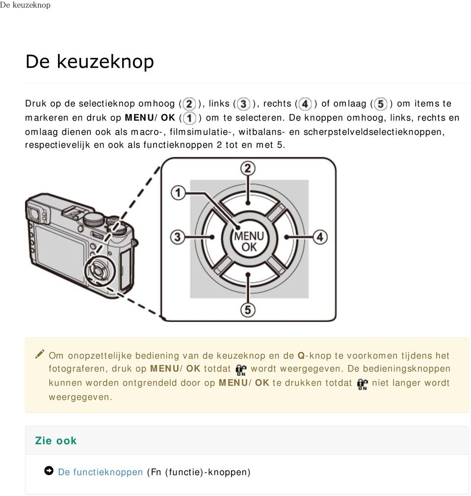 functieknoppen 2 tot en met 5.