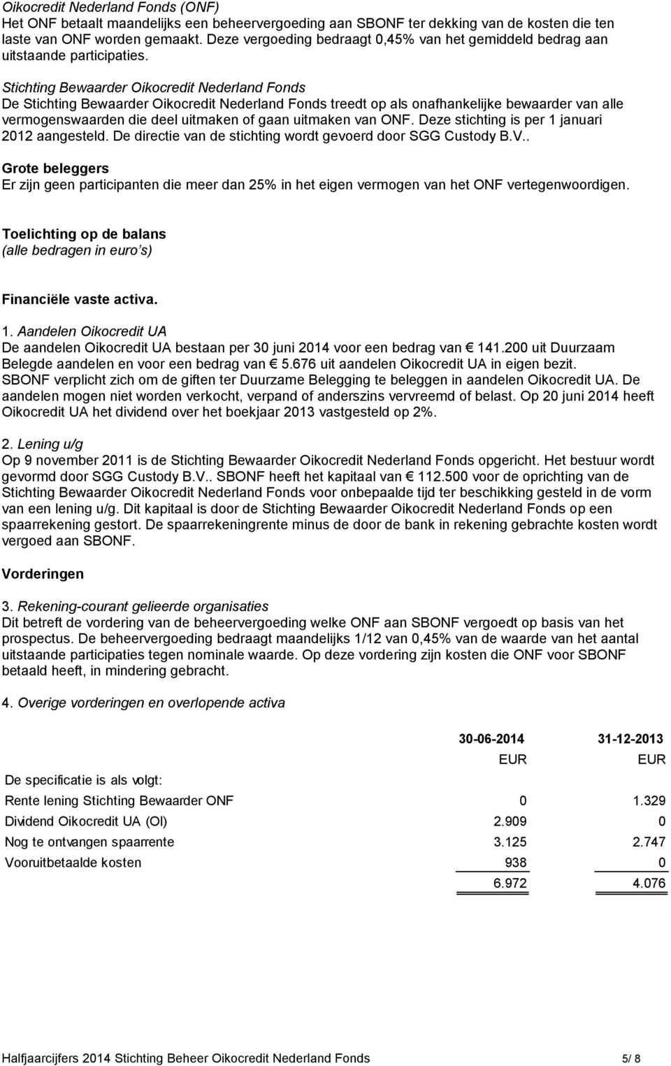 Stichting Bewaarder Oikocredit Nederland Fonds De Stichting Bewaarder Oikocredit Nederland Fonds treedt op als onafhankelijke bewaarder van alle vermogenswaarden die deel uitmaken of gaan uitmaken