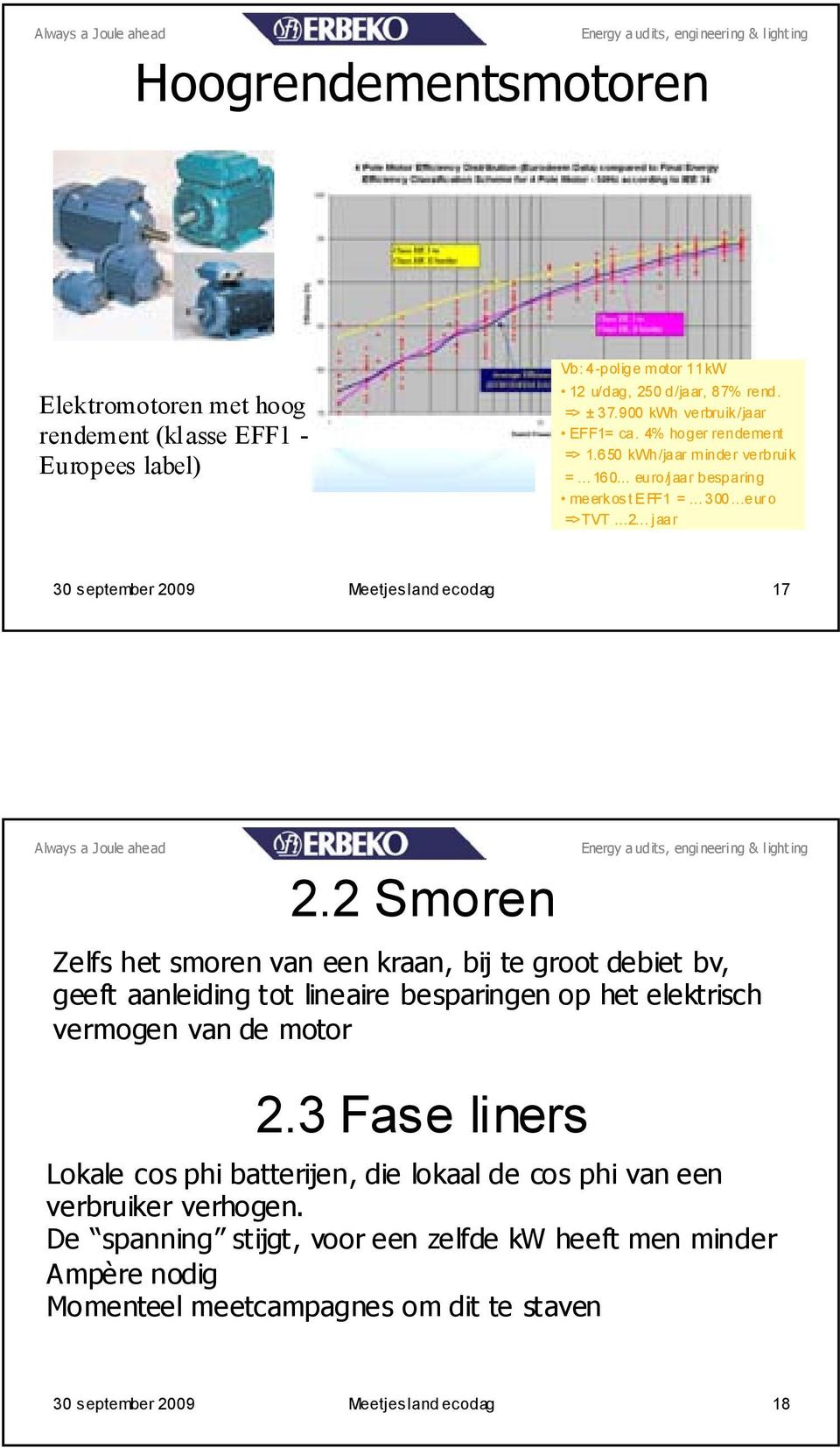 2 Smoren Zelfs het smoren van een kraan, bij te groot debiet bv, geeft aanleiding tot lineaire besparingen op het elektrisch vermogen van de motor 2.