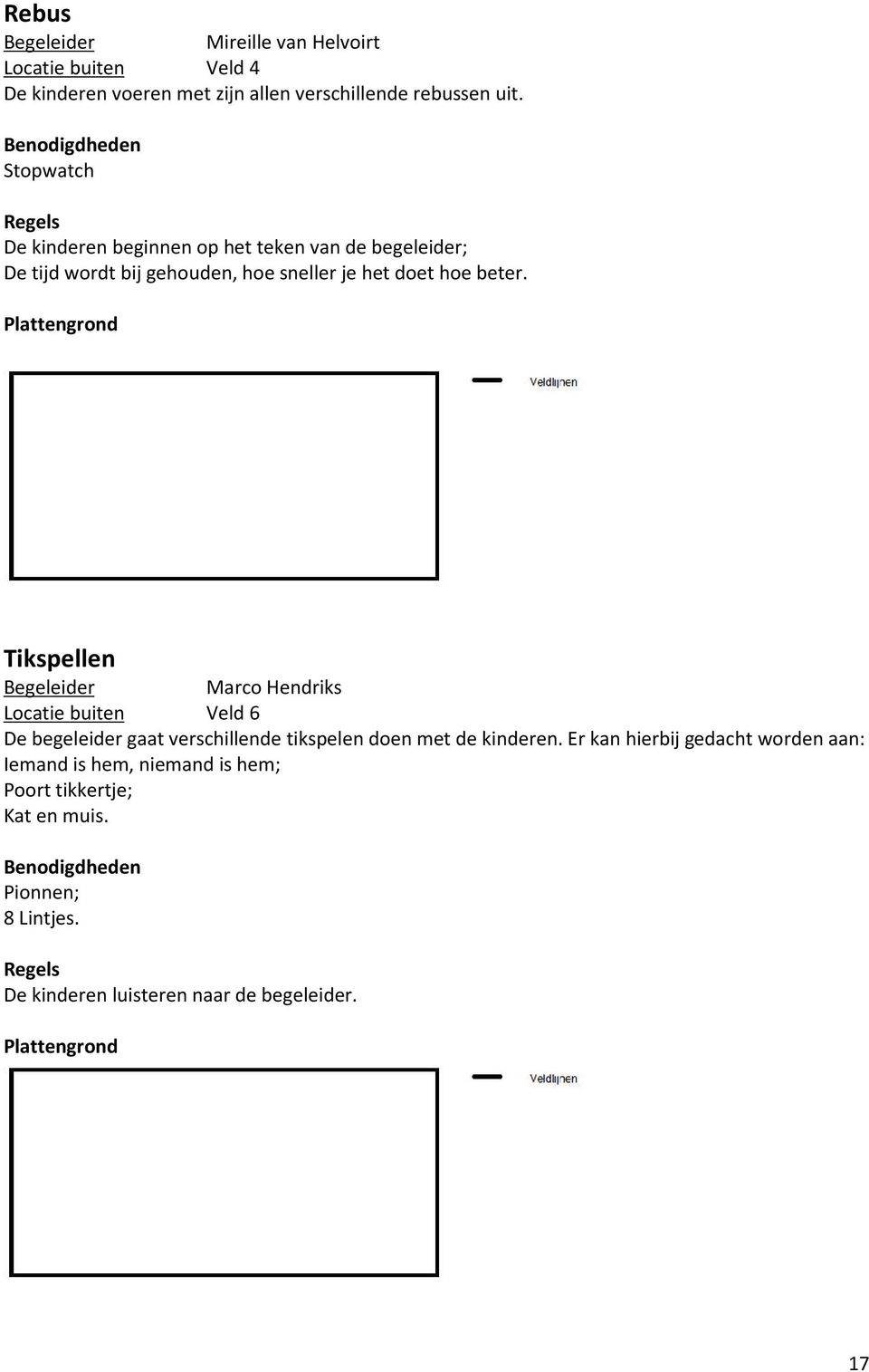 Plattengrnd Tikspellen Marc Hendriks Lcatie buiten Veld 6 De begeleider gaat verschillende tikspelen den met de kinderen.