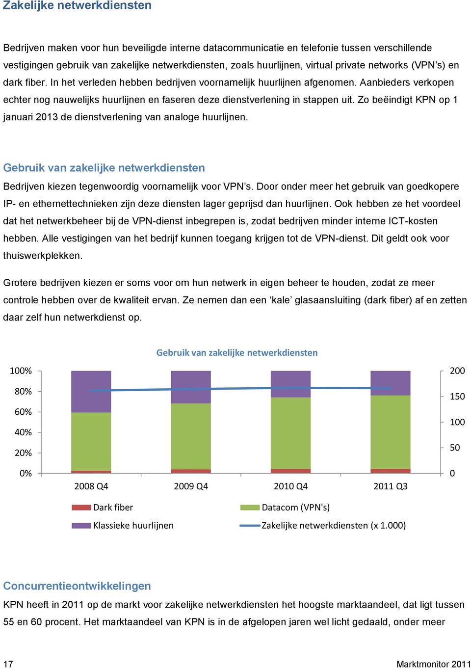 Aanbieders verkopen echter nog nauwelijks huurlijnen en faseren deze dienstverlening in stappen uit. Zo beëindigt KPN op 1 januari 213 de dienstverlening van analoge huurlijnen.