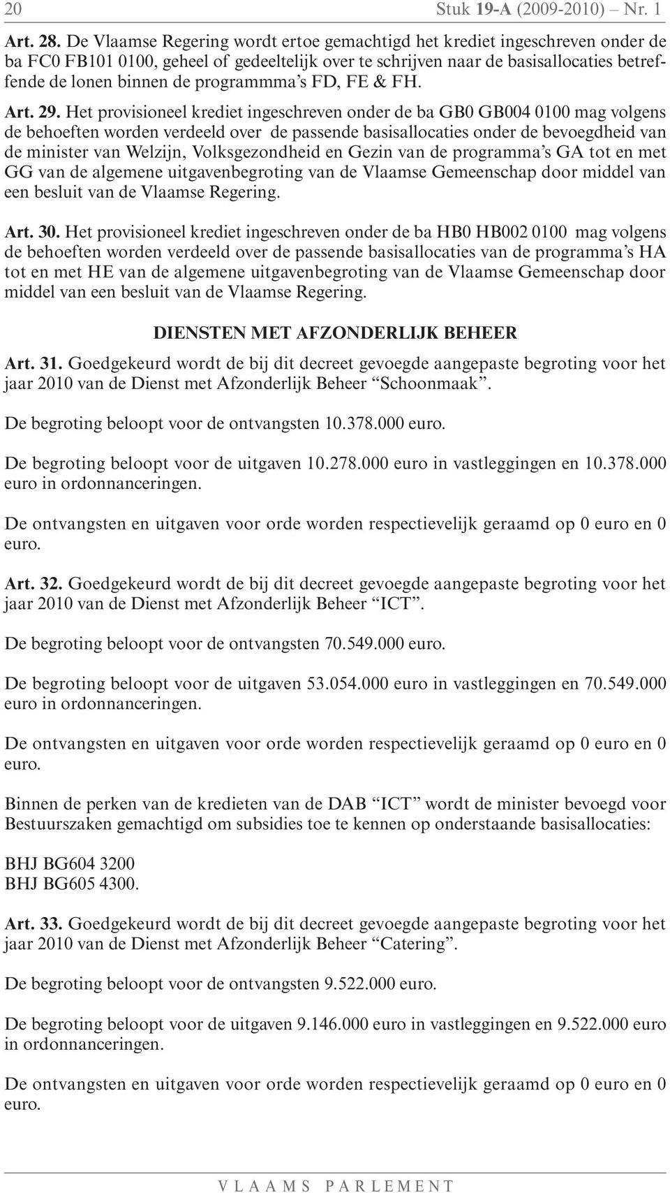 programmma s FD, FE & FH. Art. 29.