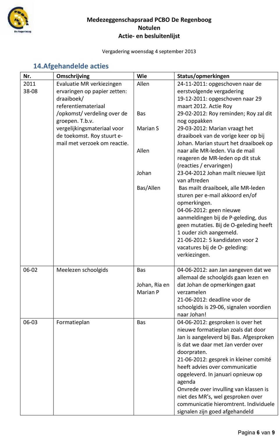 Roy stuurt e- mail met verzoek om reactie.