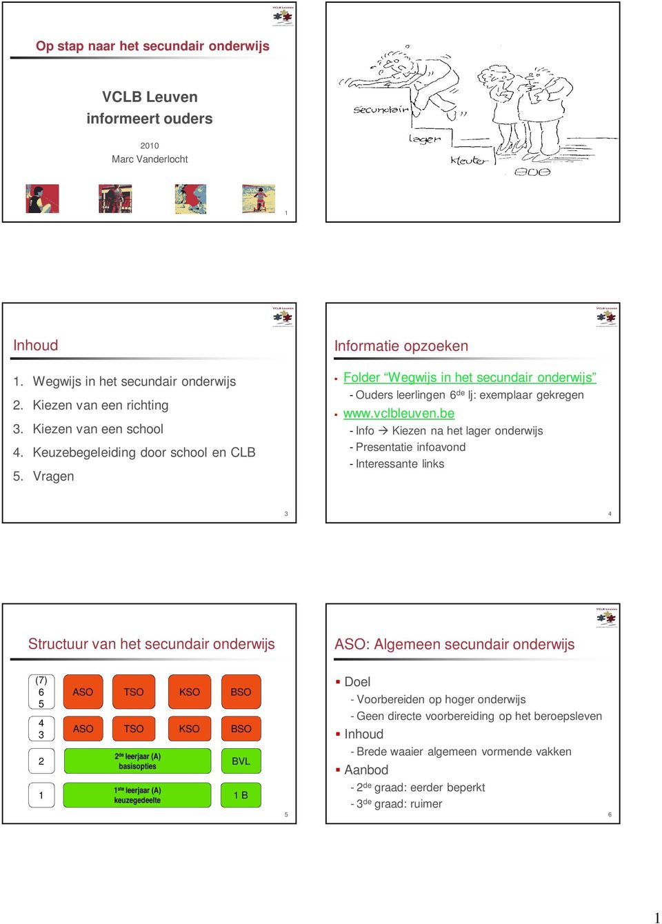 be - Info Kiezen na het lager onderwijs - Presentatie infoavond - Interessante links Structuur van het secundair onderwijs ASO: Algemeen secundair onderwijs (7) Doel - Voorbereiden op hoger