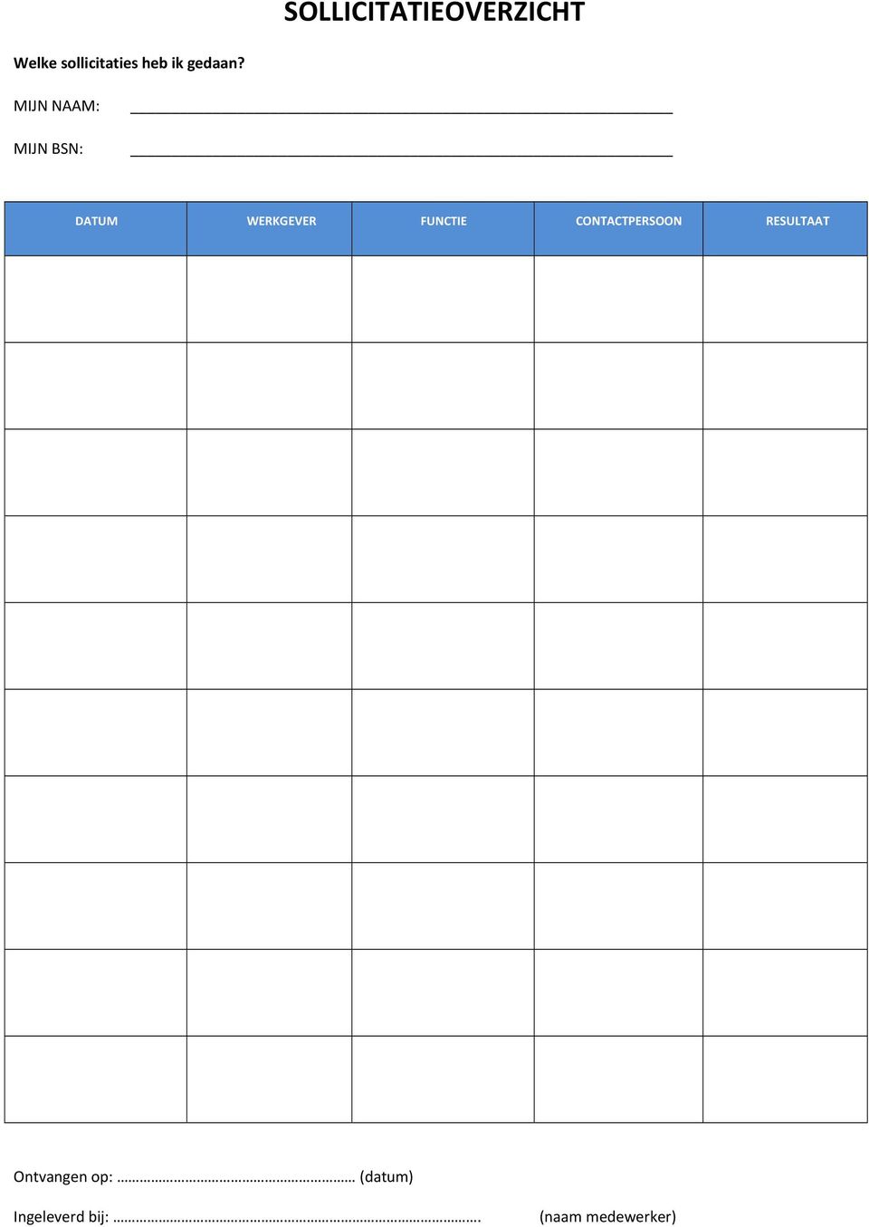 MIJN NAAM: MIJN BSN: DATUM WERKGEVER FUNCTIE