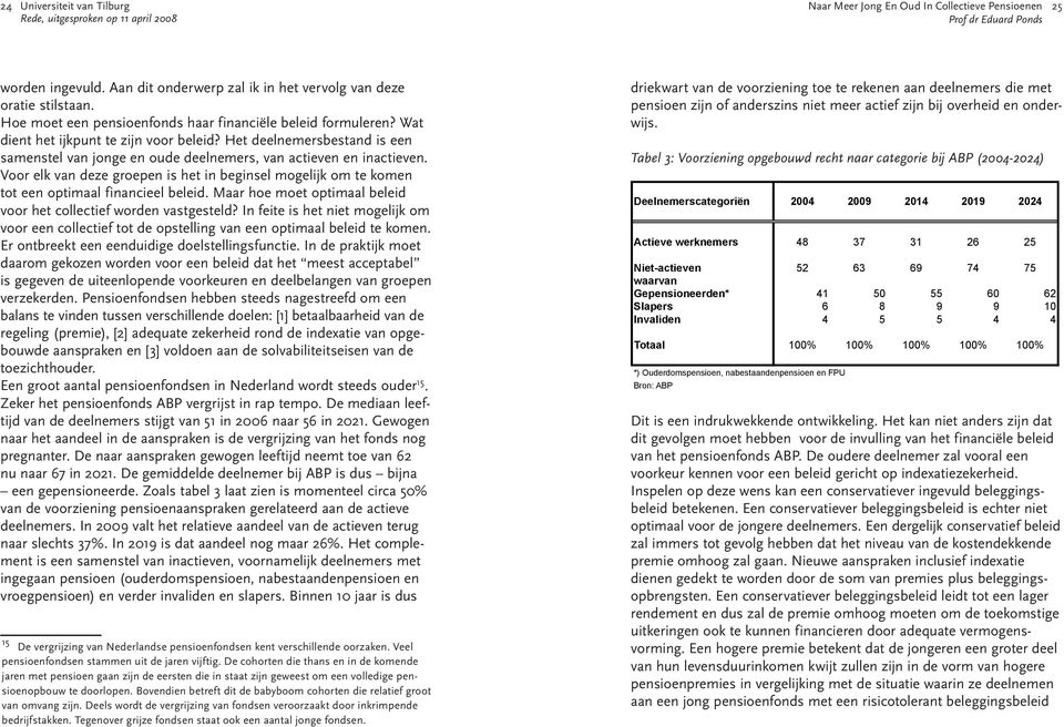 Voor elk van deze groepen is het in beginsel mogelijk om te komen tot een optimaal financieel beleid. Maar hoe moet optimaal beleid voor het collectief worden vastgesteld?