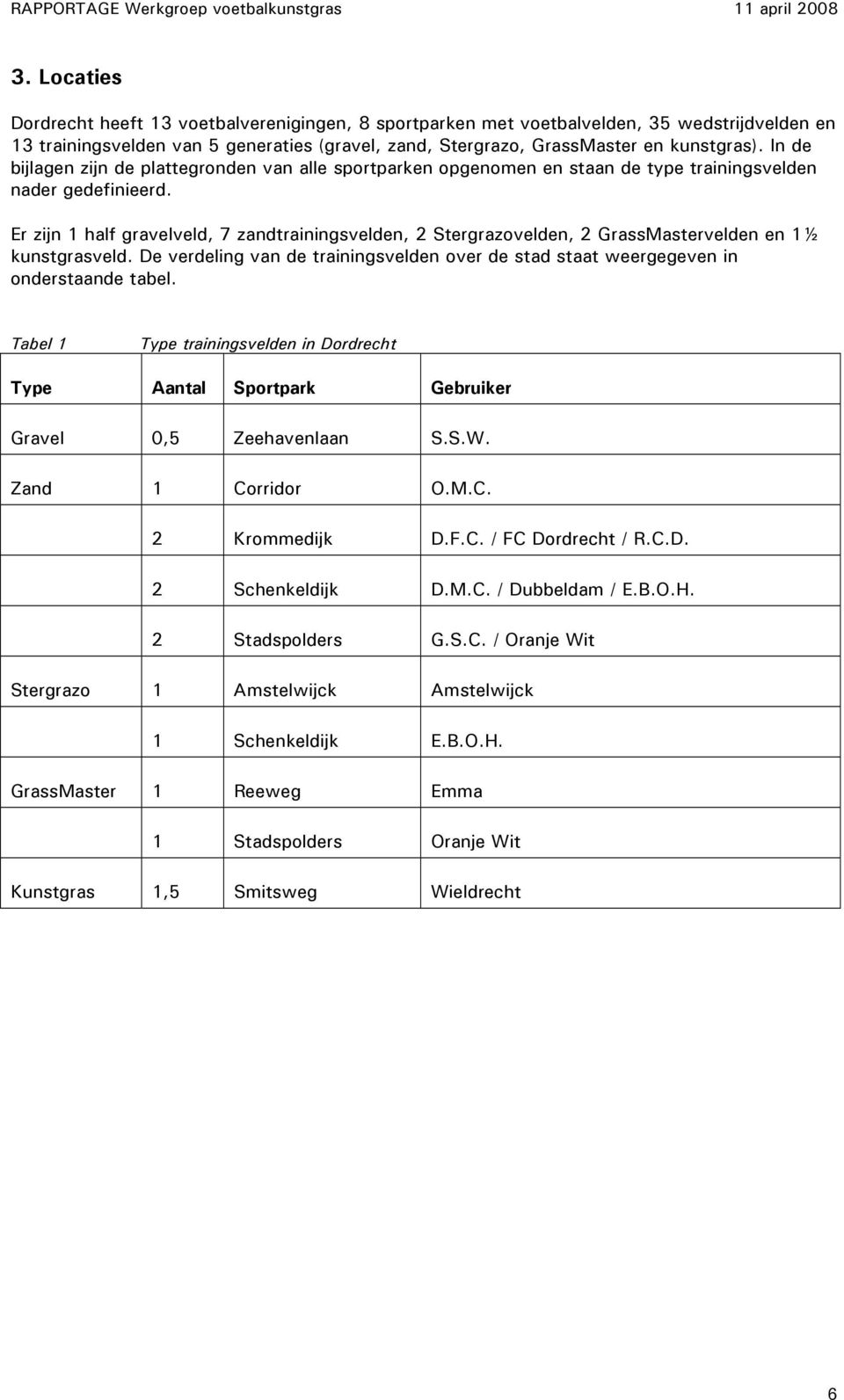 In de bijlagen zijn de plattegronden van alle sportparken opgenomen en staan de type trainingsvelden nader gedefinieerd.