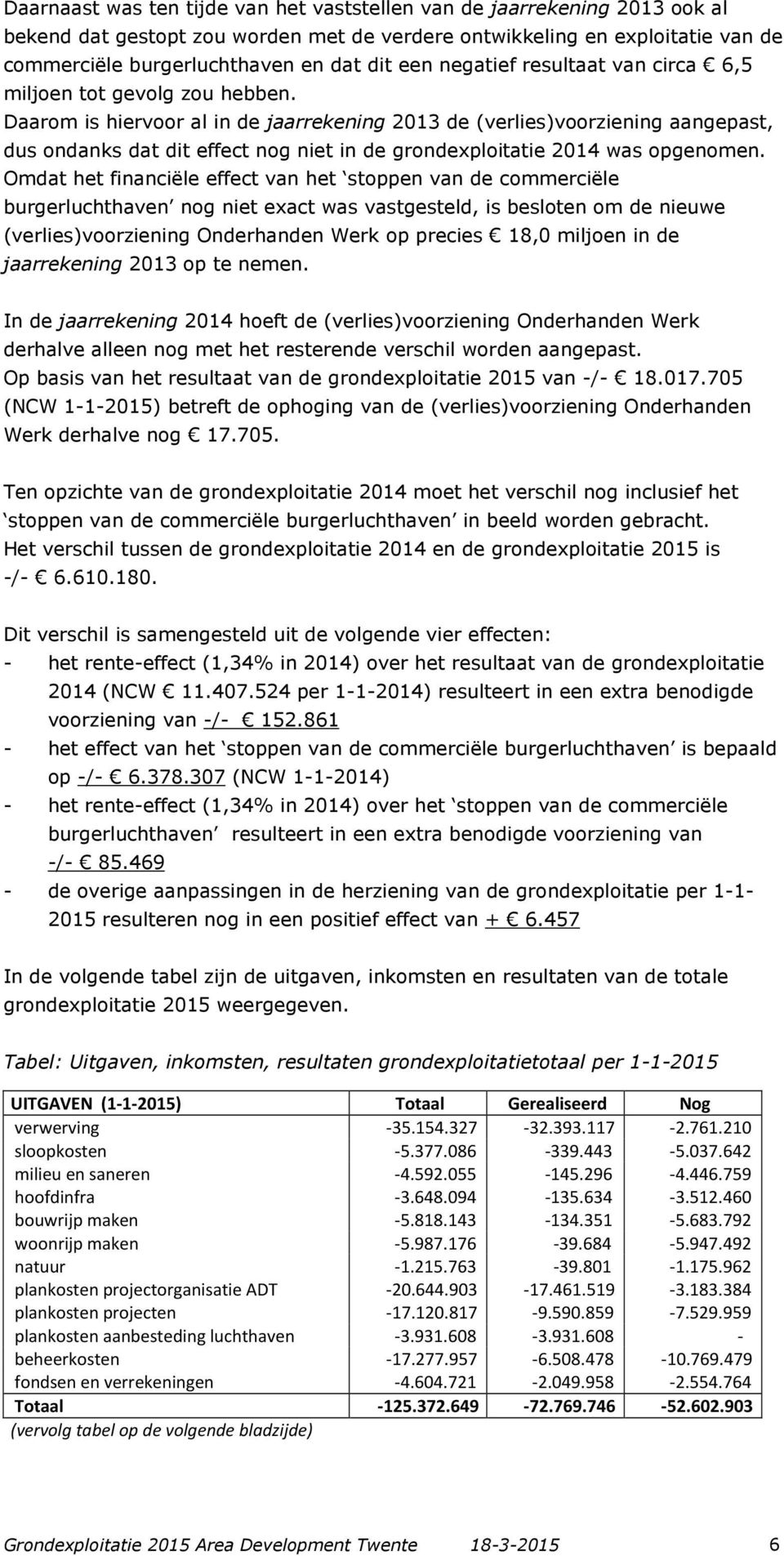 Daarom is hiervoor al in de jaarrekening 2013 de (verlies)voorziening aangepast, dus ondanks dat dit effect nog niet in de grondexploitatie 2014 was opgenomen.