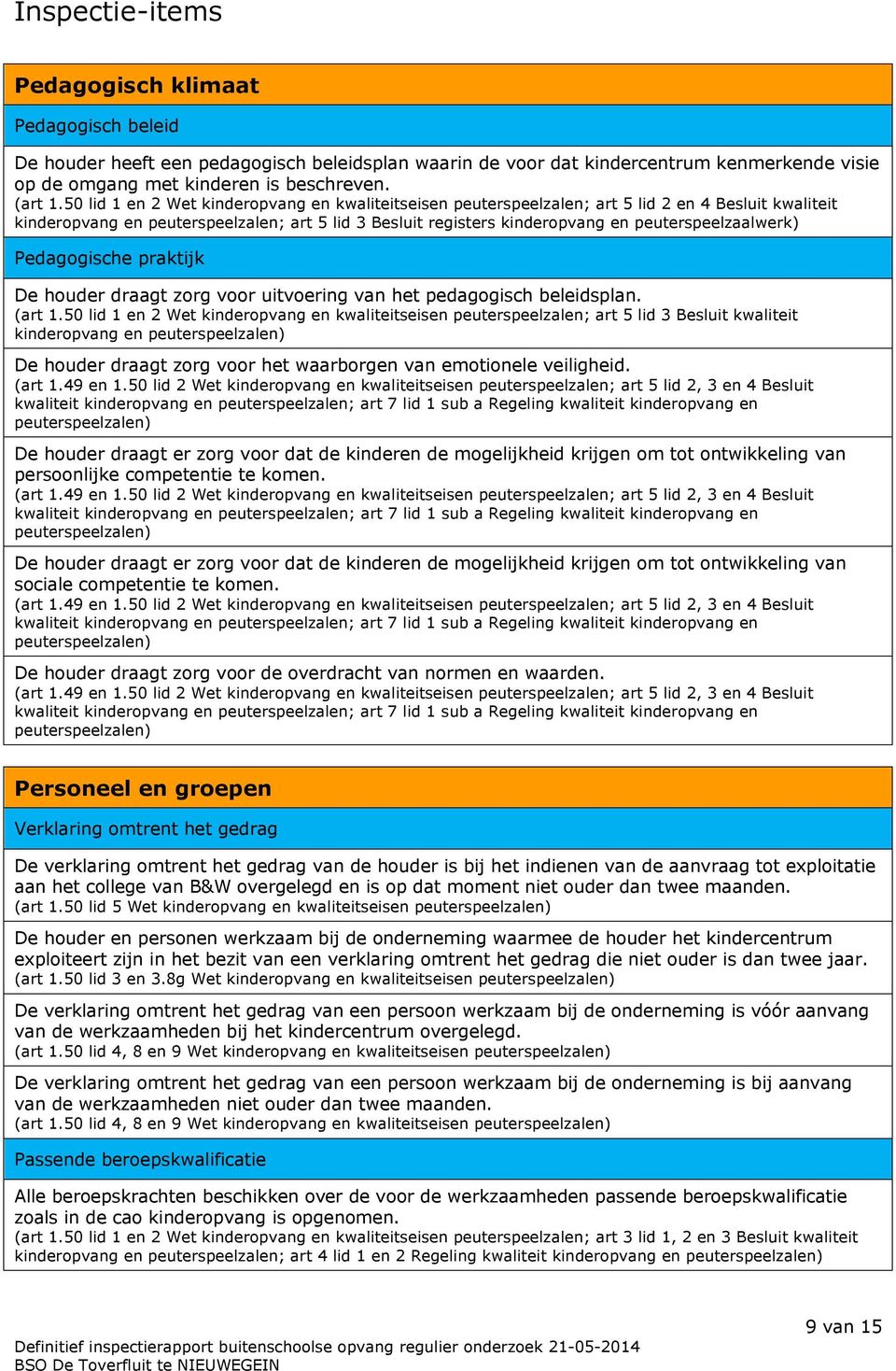 peuterspeelzaalwerk) Pedagogische praktijk De houder draagt zorg voor uitvoering van het pedagogisch beleidsplan. (art 1.