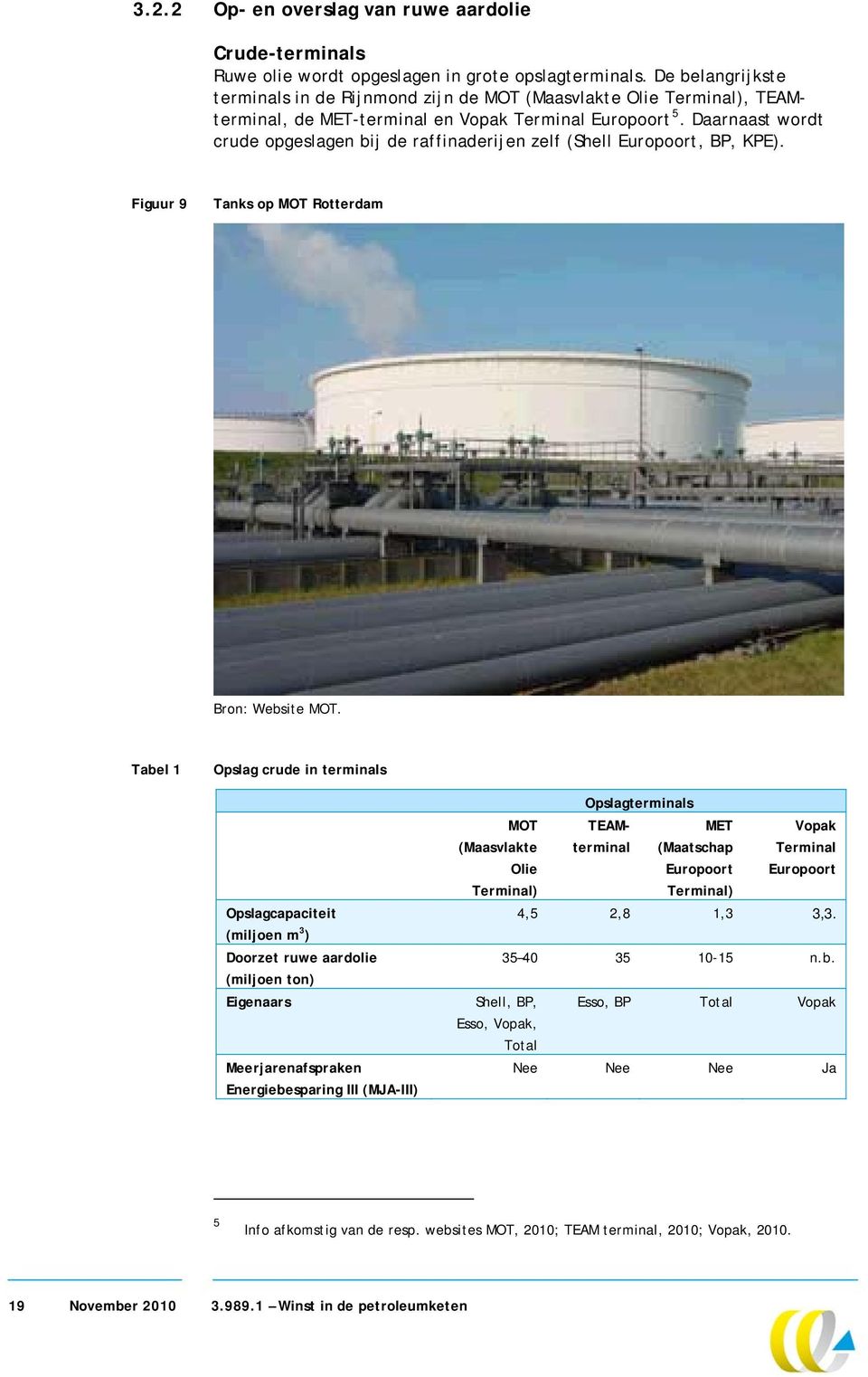 Daarnaast wordt crude opgeslagen bij de raffinaderijen zelf (Shell Europoort, BP, KPE). Figuur 9 Tanks op MOT Rotterdam Bron: Website MOT.