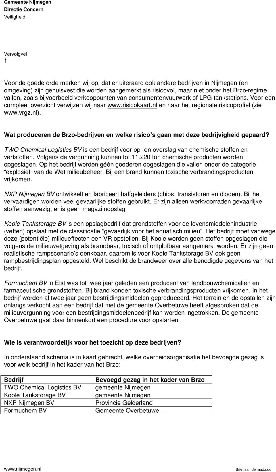 Wat produceren de Brzo-bedrijven en welke risico s gaan met deze bedrijvigheid gepaard? TWO Chemical Logistics BV is een bedrijf voor op- en overslag van chemische stoffen en verfstoffen.