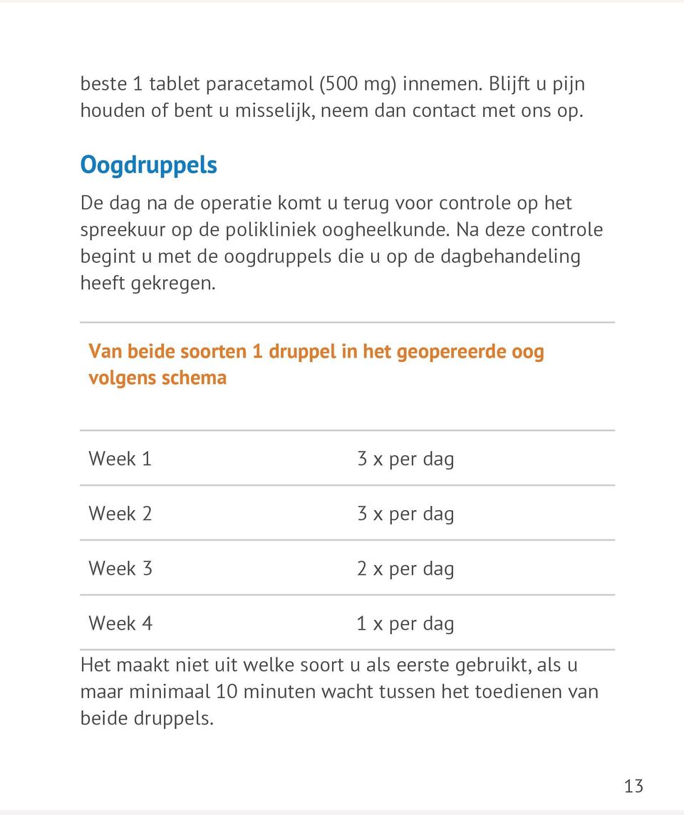 Na deze controle begint u met de oogdruppels die u op de dagbehandeling heeft gekregen.