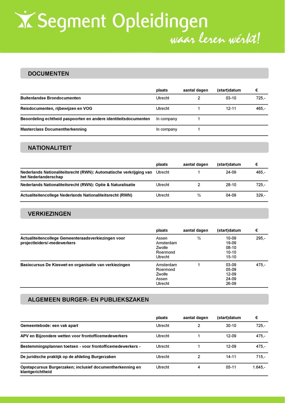 Actualiteitencollege Nederlands Nationaliteitsrecht (RWN) ½ 04-09 329,- VERKIEZINGEN Actualiteitencollege Gemeenteraadsverkiezingen voor projectleiders/-medewerkers Assen Amsterdam Zwolle Roermond ½