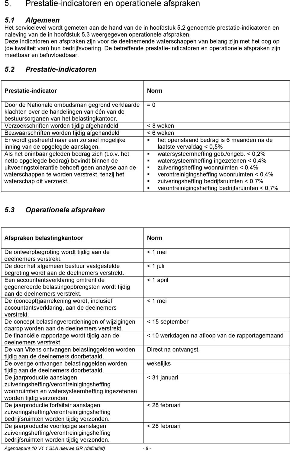 De betreffende prestatie-indicatoren en operationele afspraken zijn meetbaar en beïnvloedbaar. 5.