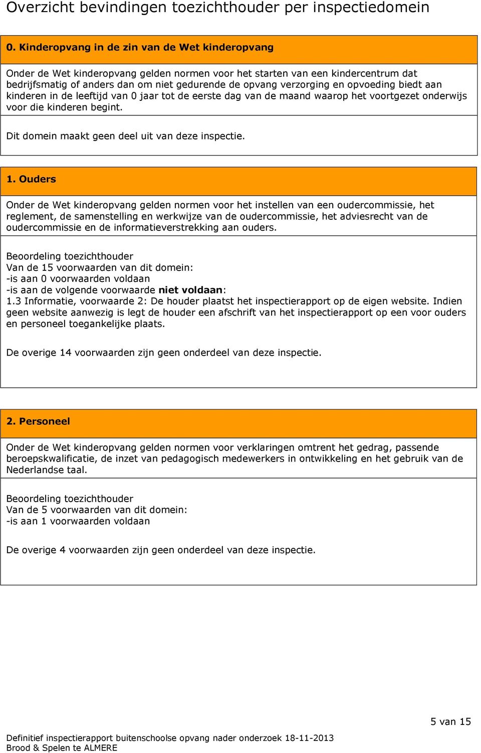 opvoeding biedt aan kinderen in de leeftijd van 0 jaar tot de eerste dag van de maand waarop het voortgezet onderwijs voor die kinderen begint. Dit domein maakt geen deel uit van deze inspectie. 1.