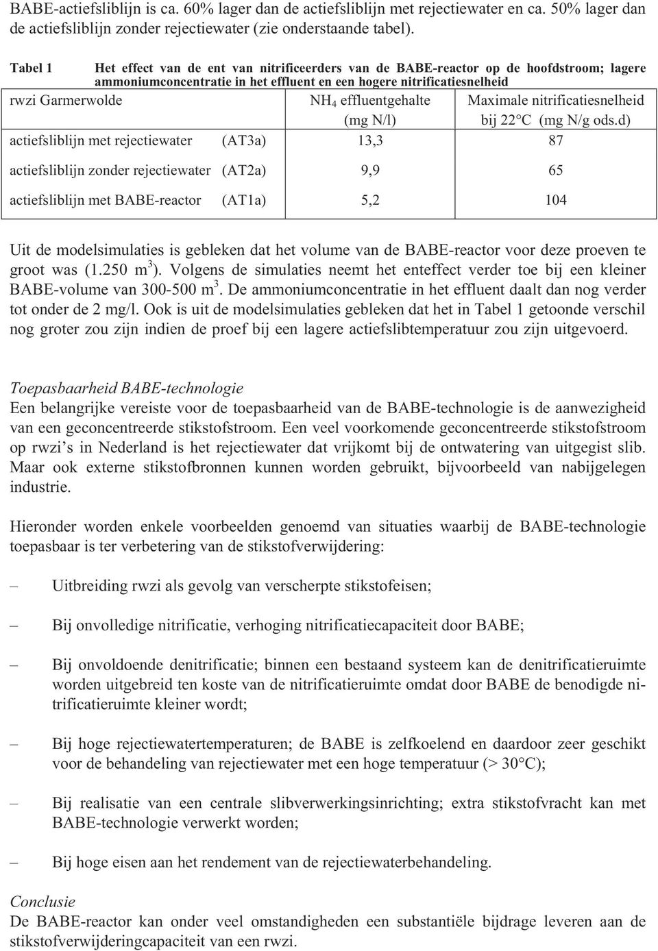 effluentgehalte (mg N/l) Maximale nitrificatiesnelheid bij 22 C (mg N/g ods.