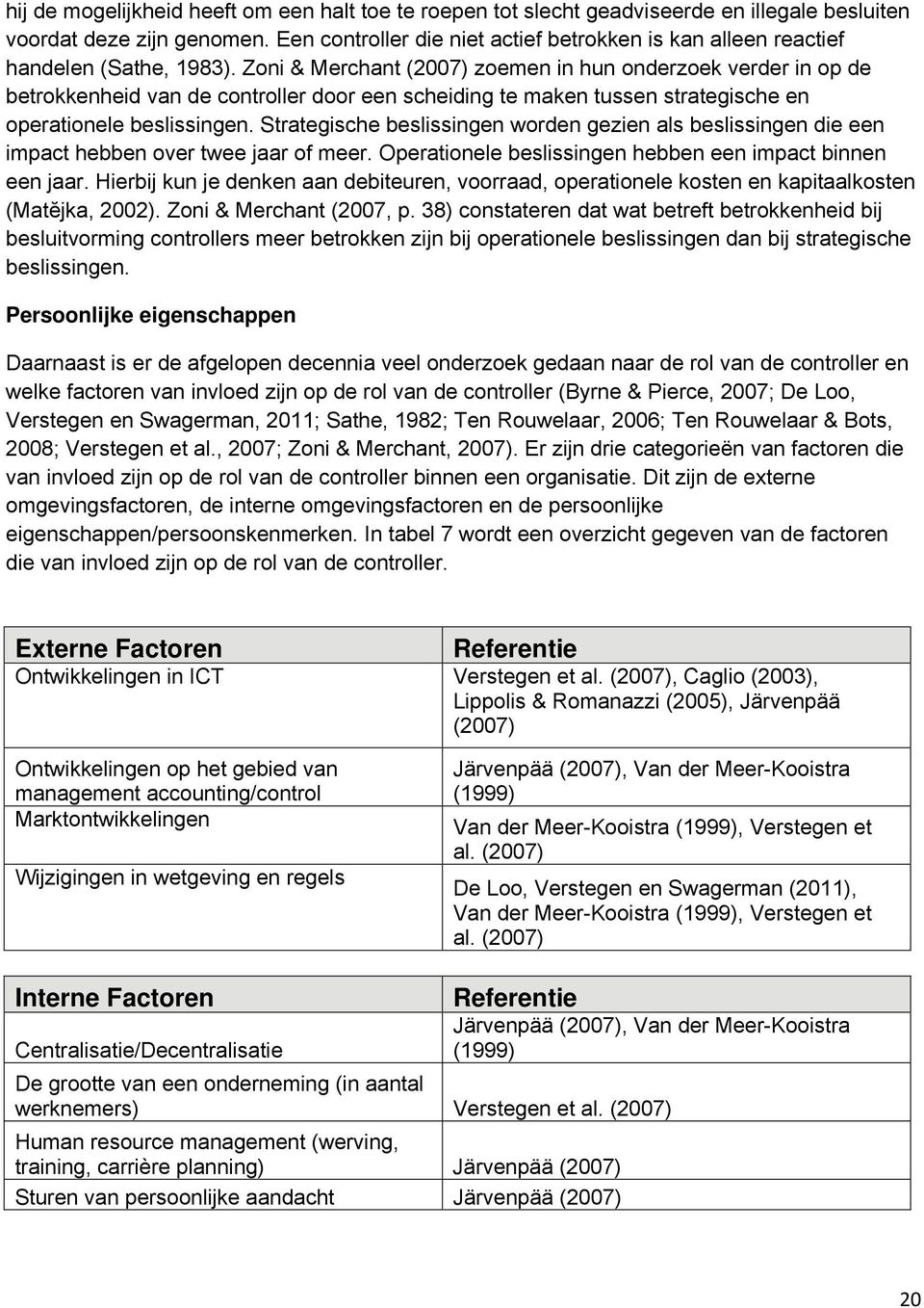 Zoni & Merchant (2007) zoemen in hun onderzoek verder in op de betrokkenheid van de controller door een scheiding te maken tussen strategische en operationele beslissingen.