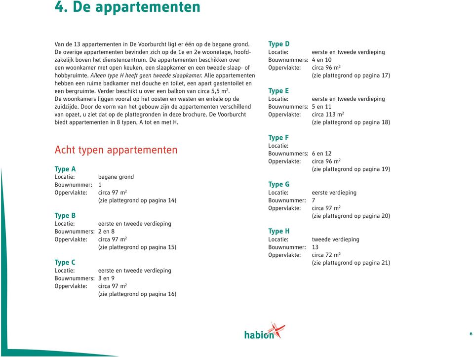 Alle appartementen hebben een ruime badkamer met douche en toilet, een apart gastentoilet en een bergruimte. Verder beschikt u over een balkon van circa 5,5 m 2.