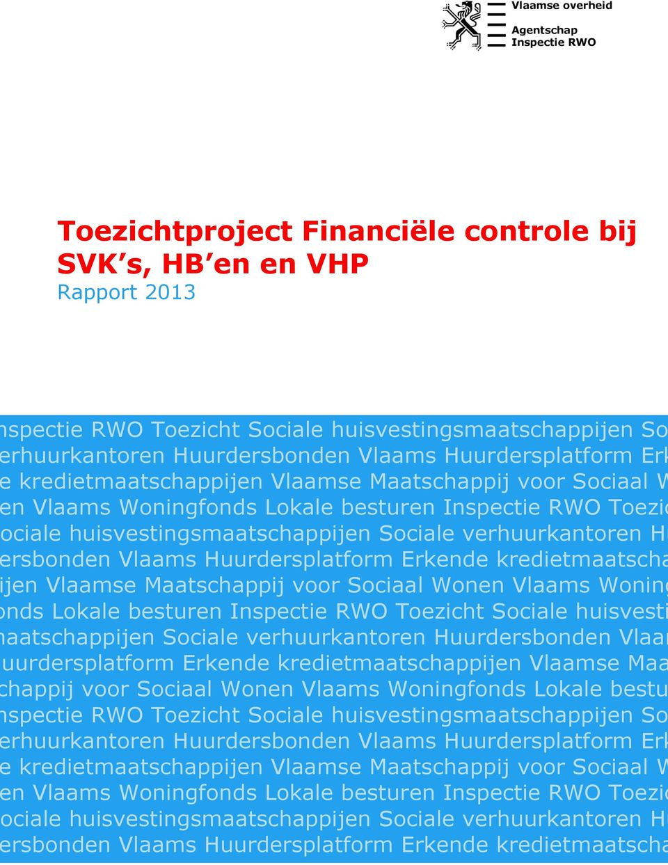 Sociale verhuurkantoren Hu rsbonden Vlaams Huurdersplatform Erkende kredietmaatscha jen Vlaamse Maatschappij voor Sociaal Wonen Vlaams Woning nds Lokale besturen Inspectie RWO Toezicht Sociale