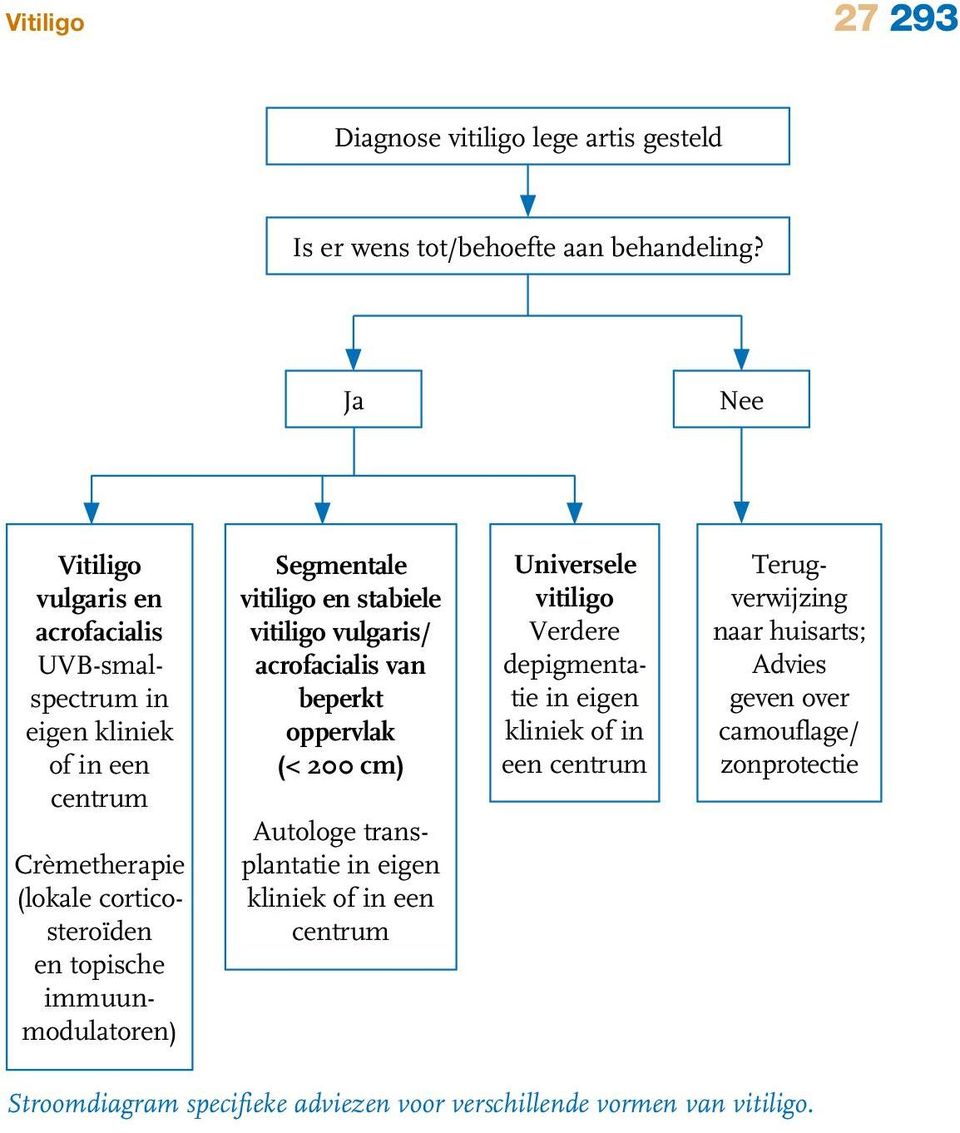 van beperkt oppervlak (< 200 cm) Autologe transplantatie in eigen kliniek of in een centrum Universele vitiligo Verdere depigmentatie in eigen kliniek of in