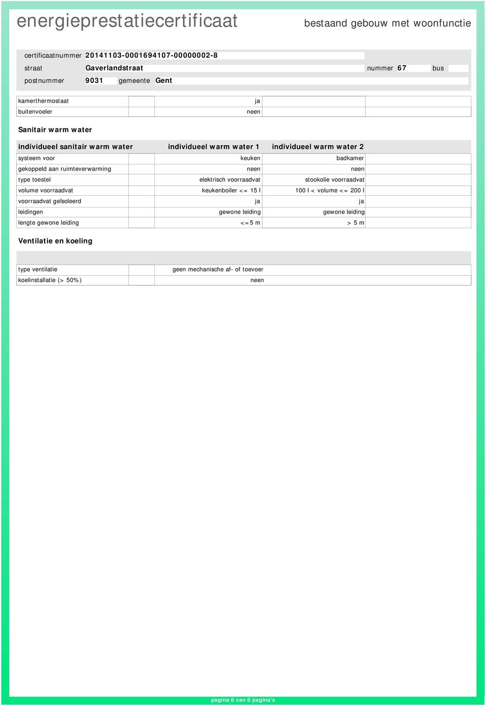 volume voorraadvat keukenboiler <= 15 l 100 l < volume <= 200 l voorraadvat geïsoleerd ja ja leidingen gewone leiding gewone leiding lengte