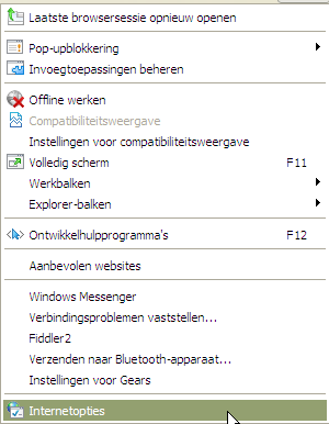 Aanpassen browserinstellingen Internet Explorer 9 Uitleg 1. Rechts in het venster ziet u in het menu een moertje staan. Klik daarop. a.