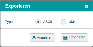 2. Ga naar de reis die u wilt exporteren door deze uit te klappen met de knop. 3. Klik op de knop Exporteren. Het volgende scherm verschijnt: Afbeelding 8-6: Scherm Exporteren 4.