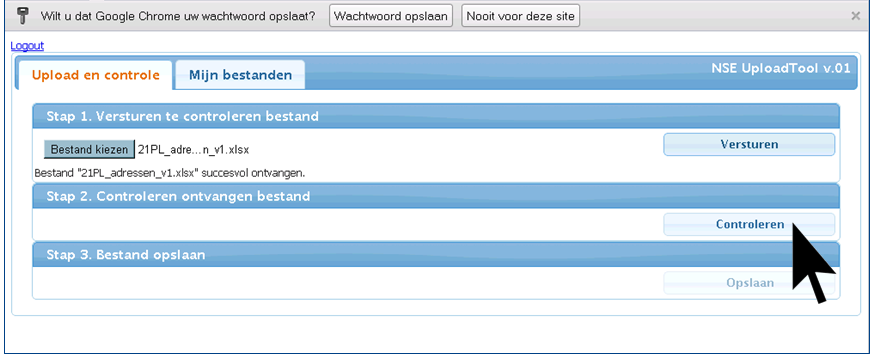 Uploaden van de studentgegevens stap 2 Vervolgens controleert u het bestand door op Controleren te klikken.