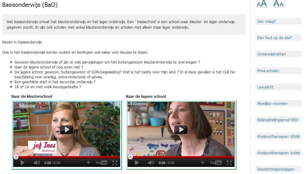 2. Door te klikken op het tabblad basisonderwijs, kom je op een pagina met een informatieve tekst over de organisatie van het BaO en over kiezen in het basisonderwijs.