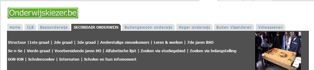 De tabbladen zijn van op elke plaats op de website bereikbaar. Dit maakt een snelle navigatie mogelijk.