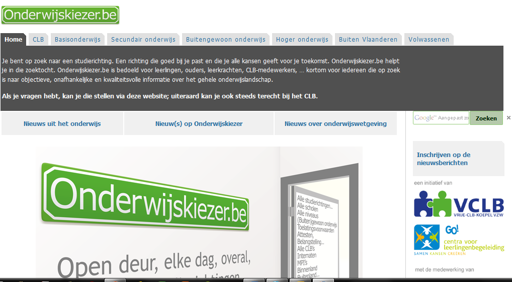 De homepagina Hier krijg je volgende informatie: Logo Onderwijskiezer: Inleidende tekst: inleiding en situering van de website. interessante nieuwsberichten worden dagelijks opgelijst.