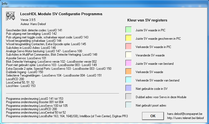 4 Configuratie programma Toolbar knoppen: De SV informatie kan op de PC bewaard en opgehaald worden voor iedere LocoHDL module. Programma einde knop.